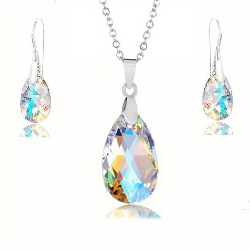 [Fashionable Jewelry] Fashionable Jewelry Set | Colorful Crystal Drop Earrings And a Pendant Necklace