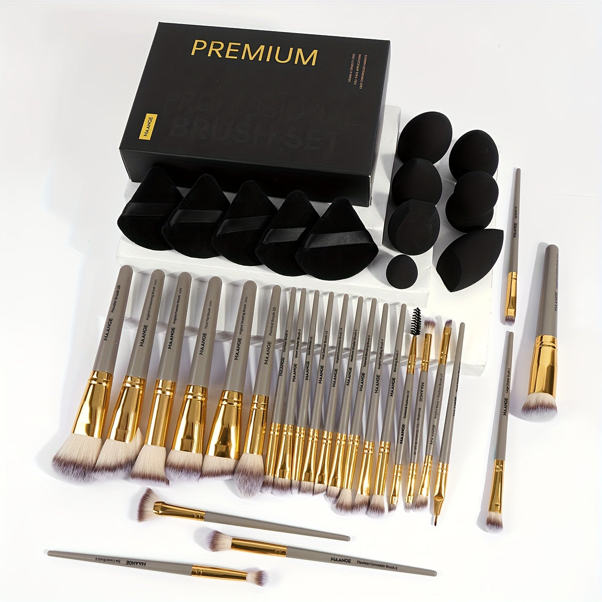 MAANGE 37pcs Makeup Tool Set with a Box, Including 25 Makeup Brushes And 12 Sponge Accessories, Perfect for Valentine'S Day And Mother'S Day Gifts, Portable for Travel.