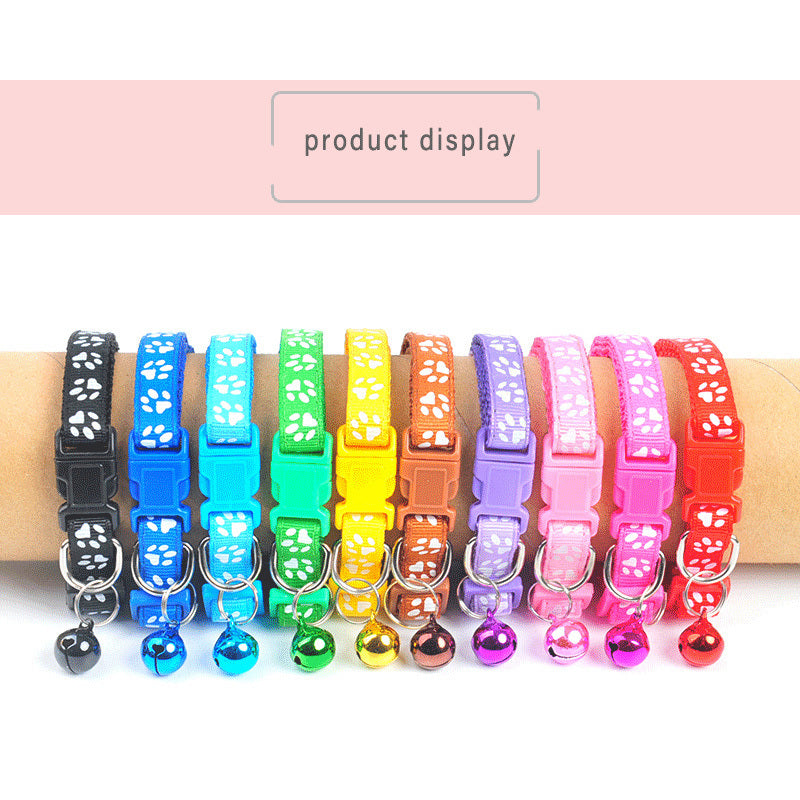 Rainbow Cute Bell Collar with Adjustable Buckle and Paw Print Design for Cats