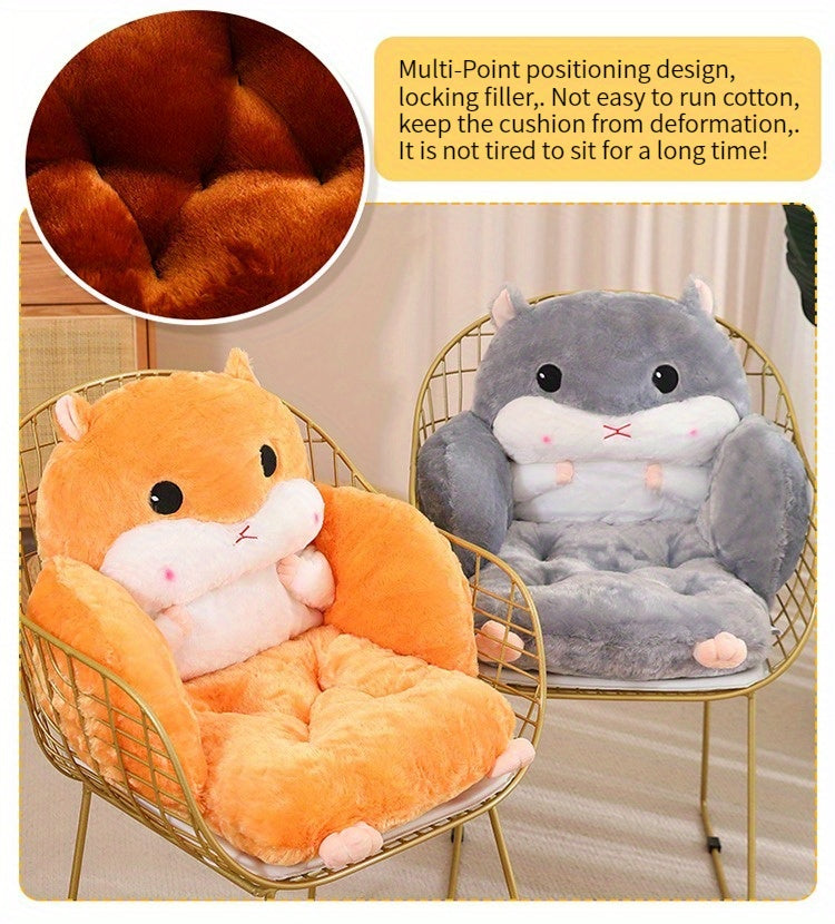 Cute Seat Cushion Hamster Shape Lazy Sofa, Cozy Warm Skin-Friendly Plush Office Chair Pads, Integrated Thickened Reading Pads, 17.7''×15.7'', (Color: Grey/Pink/Dark Brown/Light Brown)