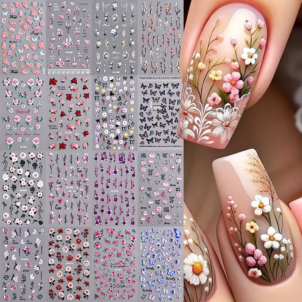 3pcs/set Nail Art Stickers, 5D Embossed Flower Love Pattern Daisy Self-adhesive Nail Stickers, DIY Nail Art Decorations,Durable Nail Decals for Hands & Feet,Nail Art Supplies for Women and