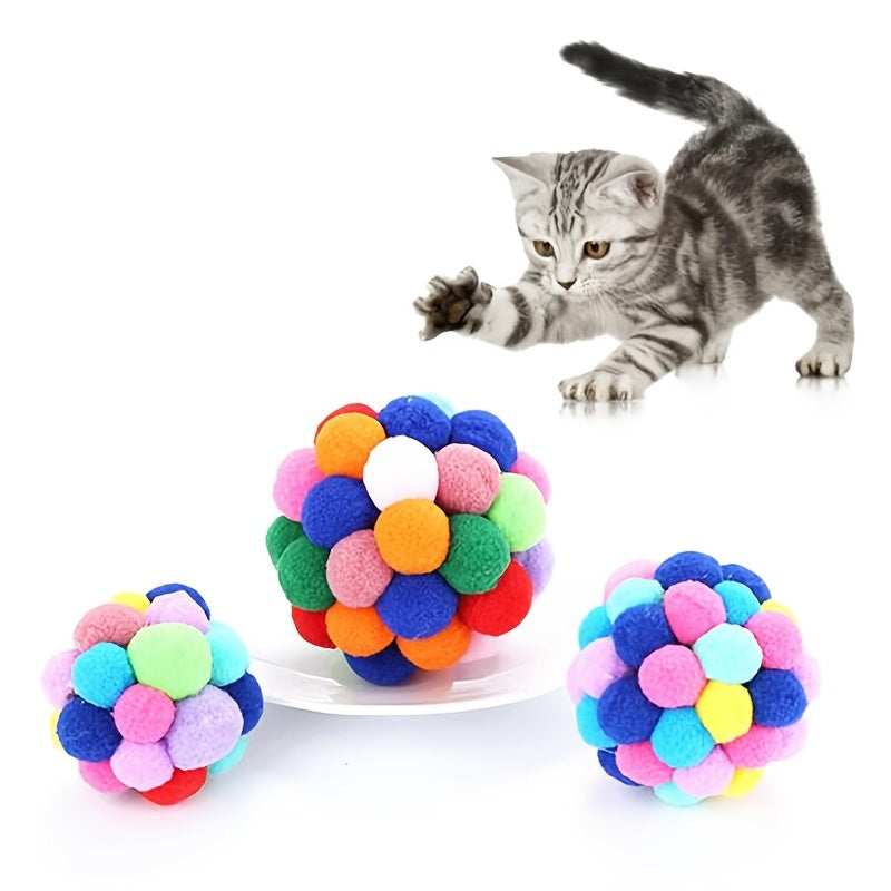 Brighten Up Your Cat's Day with Colorful Pom Pom Balls - High Quality Pet Toy!