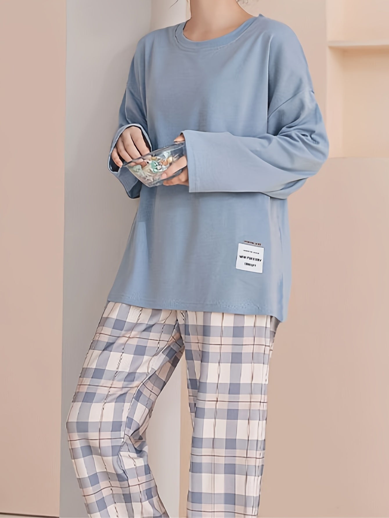 Comfortable Plaid Long Sleeve Pajama Set, Spring and Autumn Casual Home Wear Set, Casual Long Sleeve Pajama Set