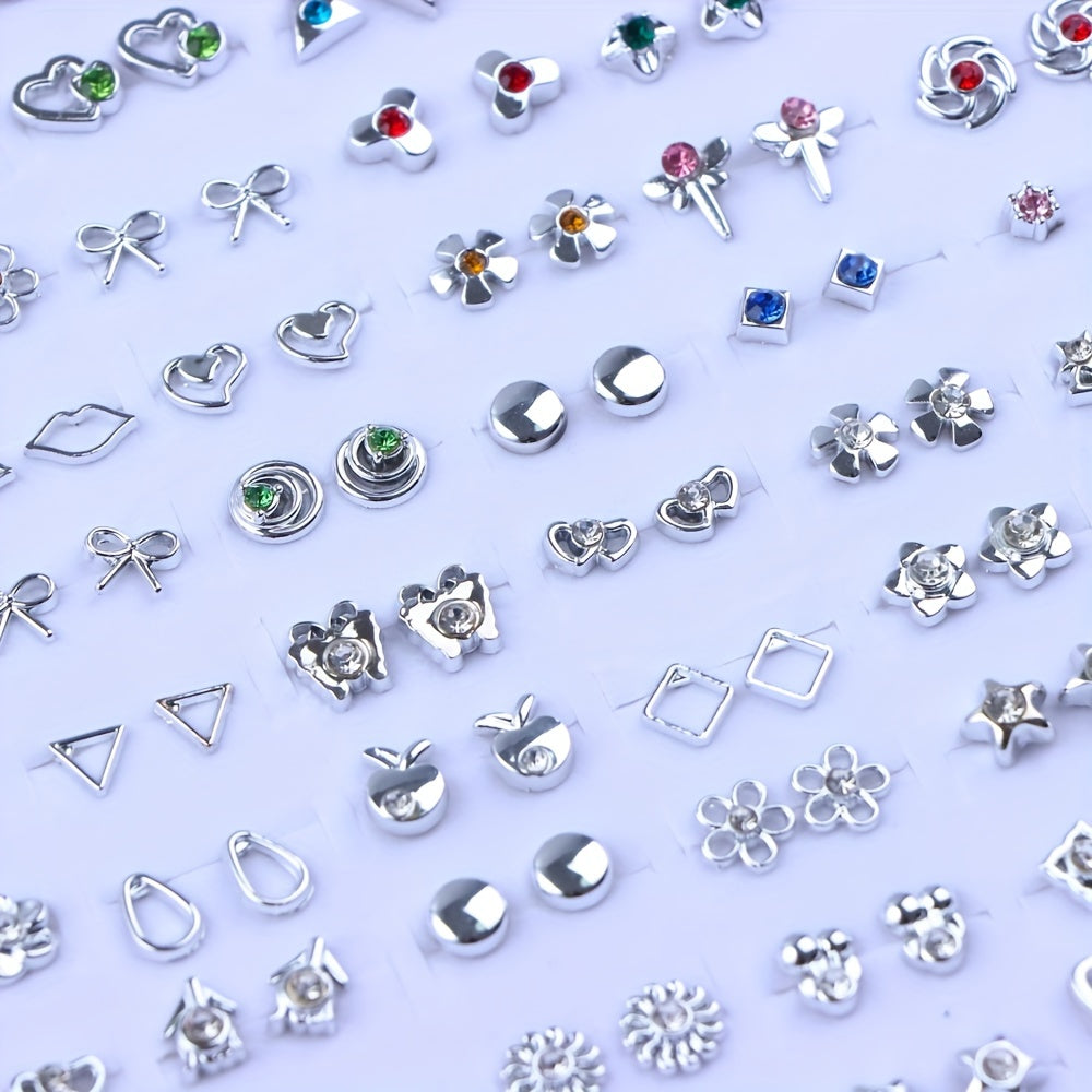 36 Pairs Of Stud Earrings Big Set For Women Mini Flower Heart Shape Mixed Styles Simple Leisure Style Exquisite Gifts