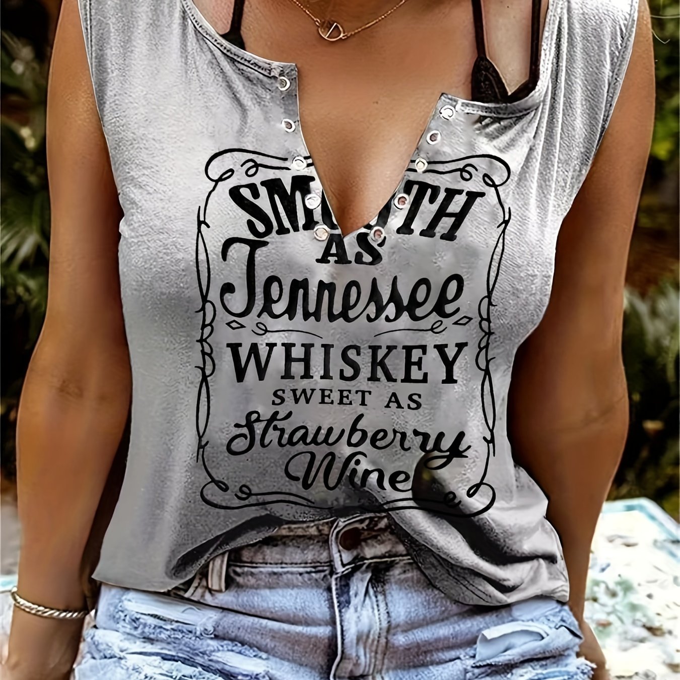 Smooth As Tennessee Whiskey Sweet As Strawberry Wine Shirt Ring Hole Sleeveless Sexy V-Neck Womens Country Music Tank Top