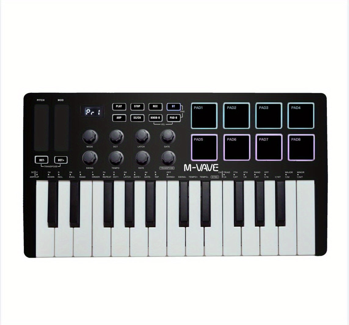 MIDI Master 25 - Portable Mini USB MIDI Controller with 25 Velocity Sensitive Keys, 8 RGB Backlit Pads, 8 Knobs, and Eid Al-Adha Mubarak Design