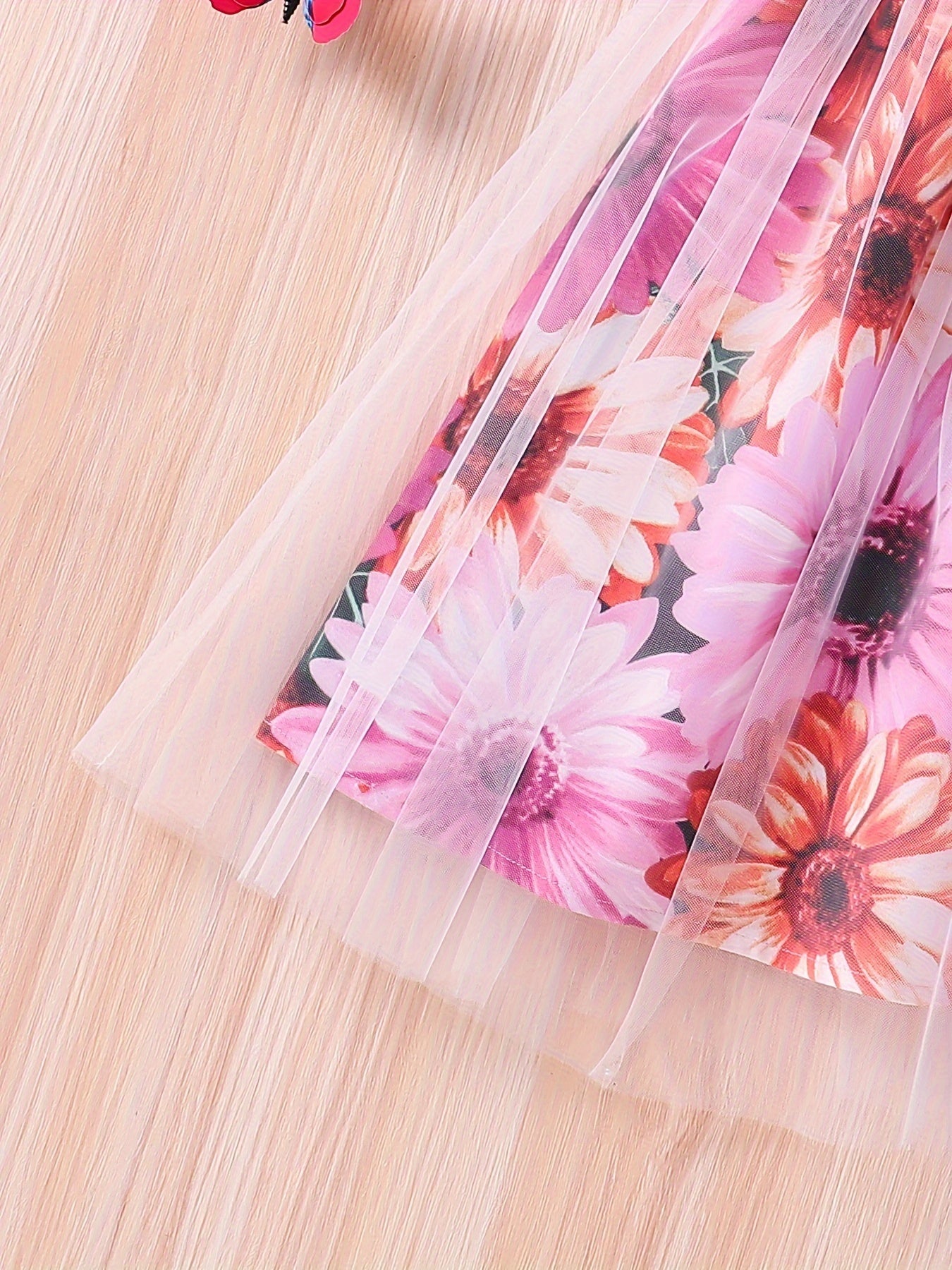 [Elegant Dress] Elegant Summer Party | Girls Splicing Flower Graphic Halter Neck Mesh Dress Tutu Dress | Gift