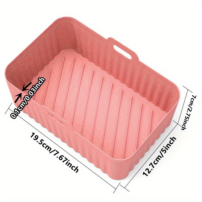 1/2pcs Square Air Fryer Silicone Pots - Reusable Non-Stick Baking Trays with Handles, High-Temp Resistant Oven & Air Fryer Liners, 19.48x12.7x6.99 cm, Easy Clean (Black/Red/Blue/Grey), Air Fryer Silicone Liners
