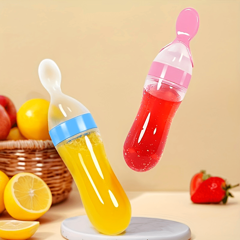 [Silicone Baby Feeder] Silicone Baby Food Feeder, Multifunctional Feeding Bottle with Spoon | Food Dispensing, Food Supplement, and Medicine Processor