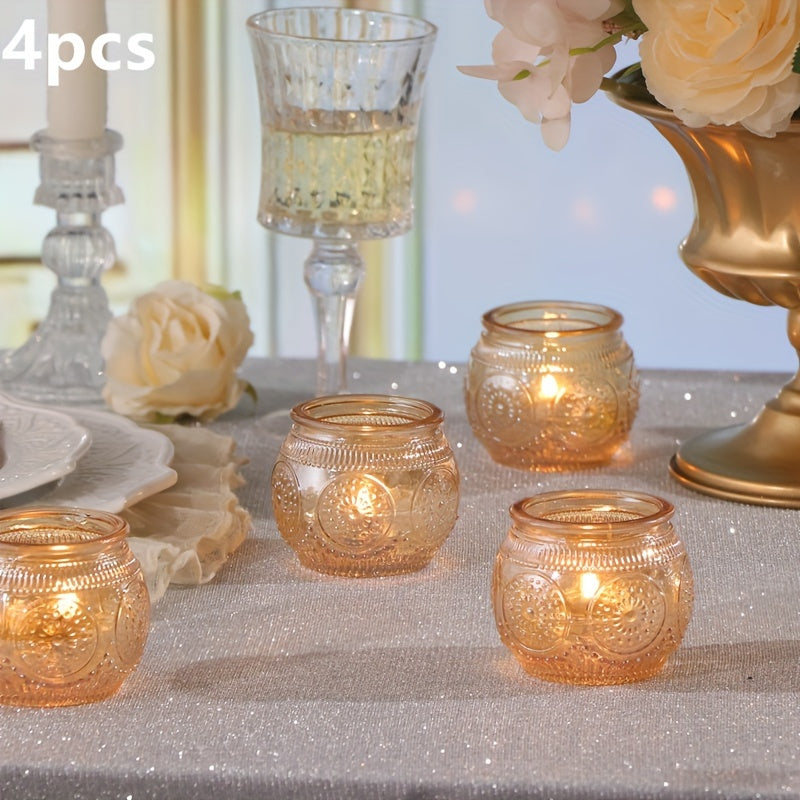 Glass Tea Light Candle Holders, Polished Finish, Flower Theme, Tabletop Mount, Versatile for Wedding, Shower, Party Decoration, Ideal for Christmas, Halloween, Easter, Thanksgiving, Valentine'S Day
