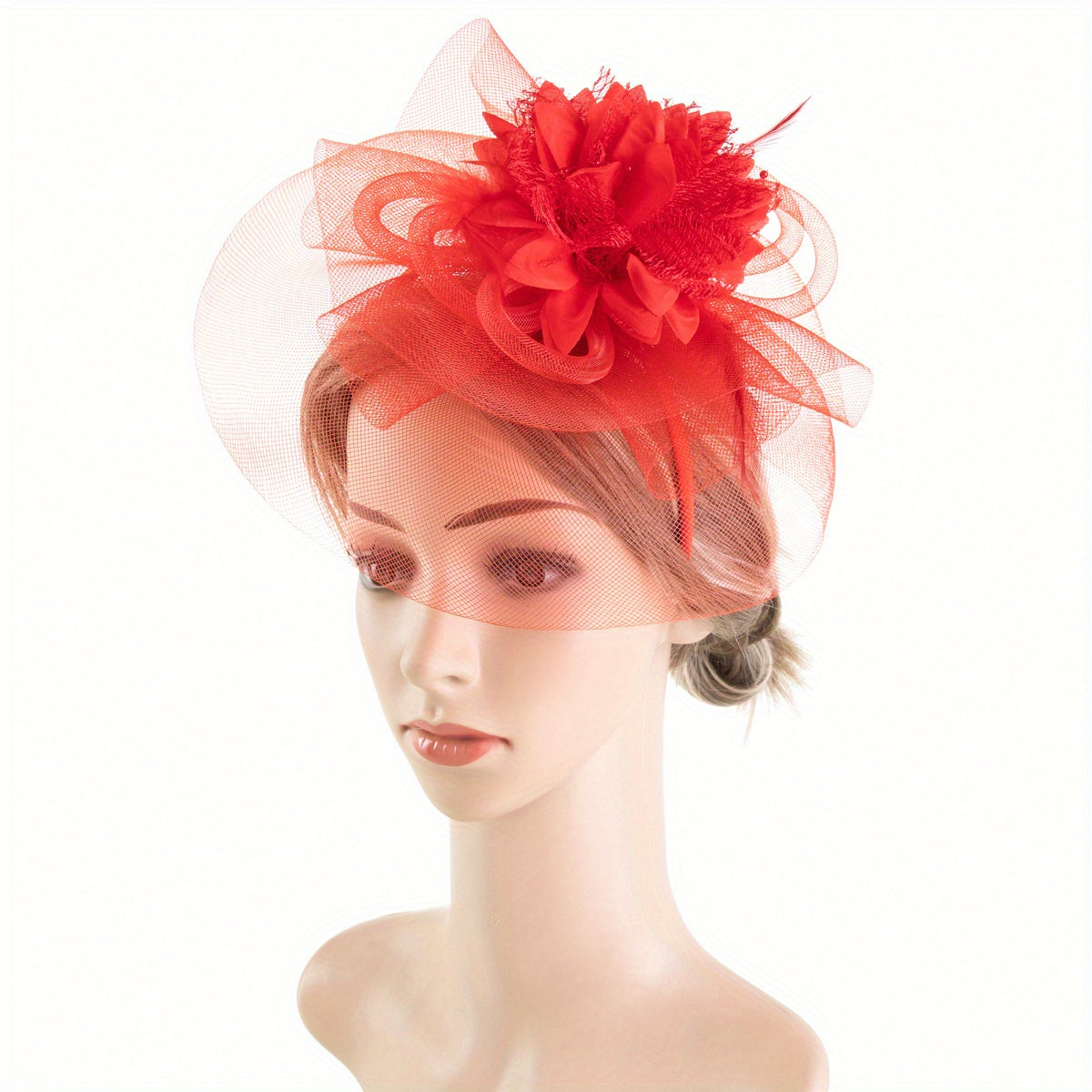 1pc Women Hair Accessories Mesh Flower Faux Feather Mesh Veil For Birthday Jockey Club Wedding Derbyhat Church Hat Accessories