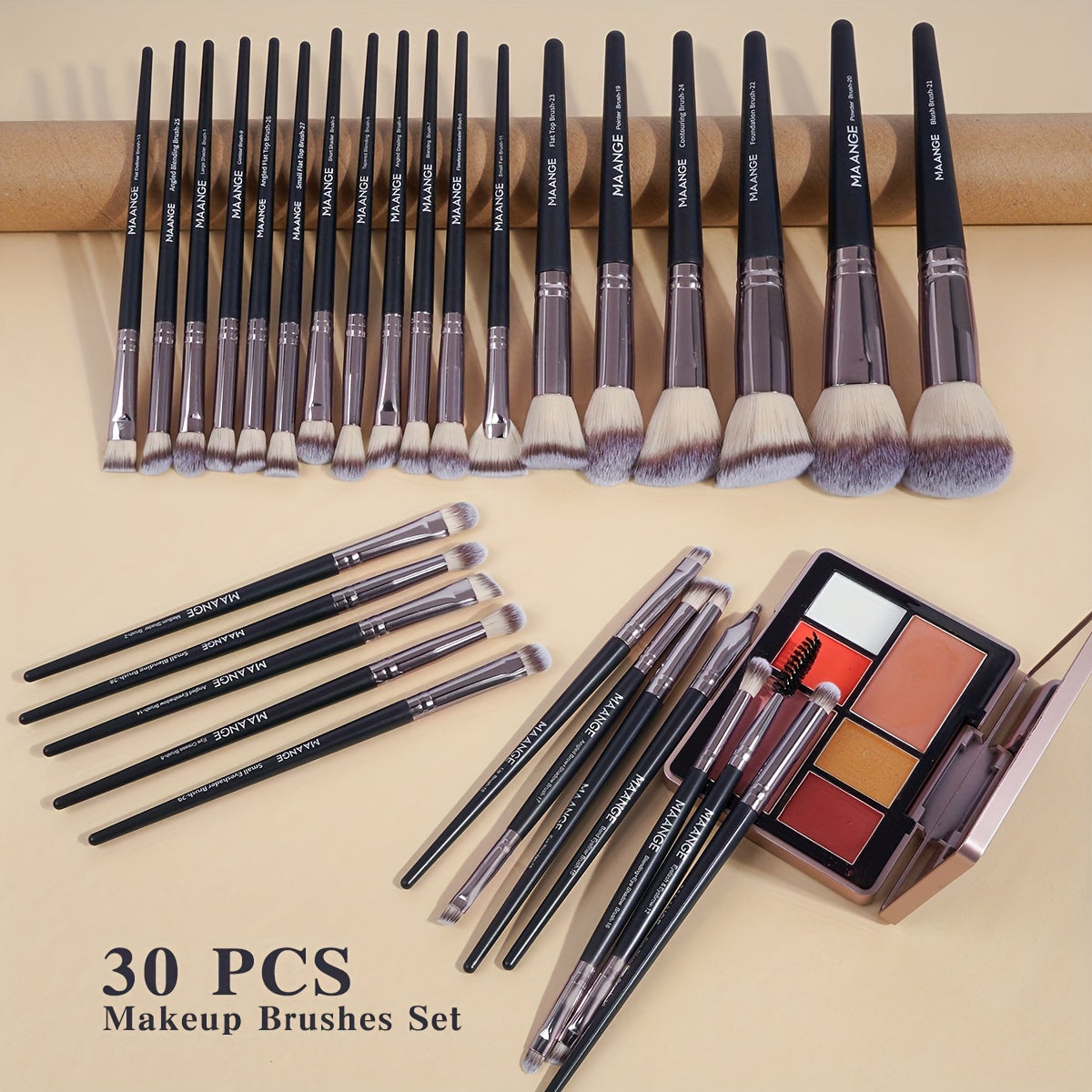 MAANGE 30pcs Professional Makeup Brush Set Foundation Brush Blush Brush Loose Powder Brush Eyeshadow Brush Complete Makeup Tool Set Suitable for Beginners and Professional Makeup Artists Portable Gift Set for Beginners Basic
