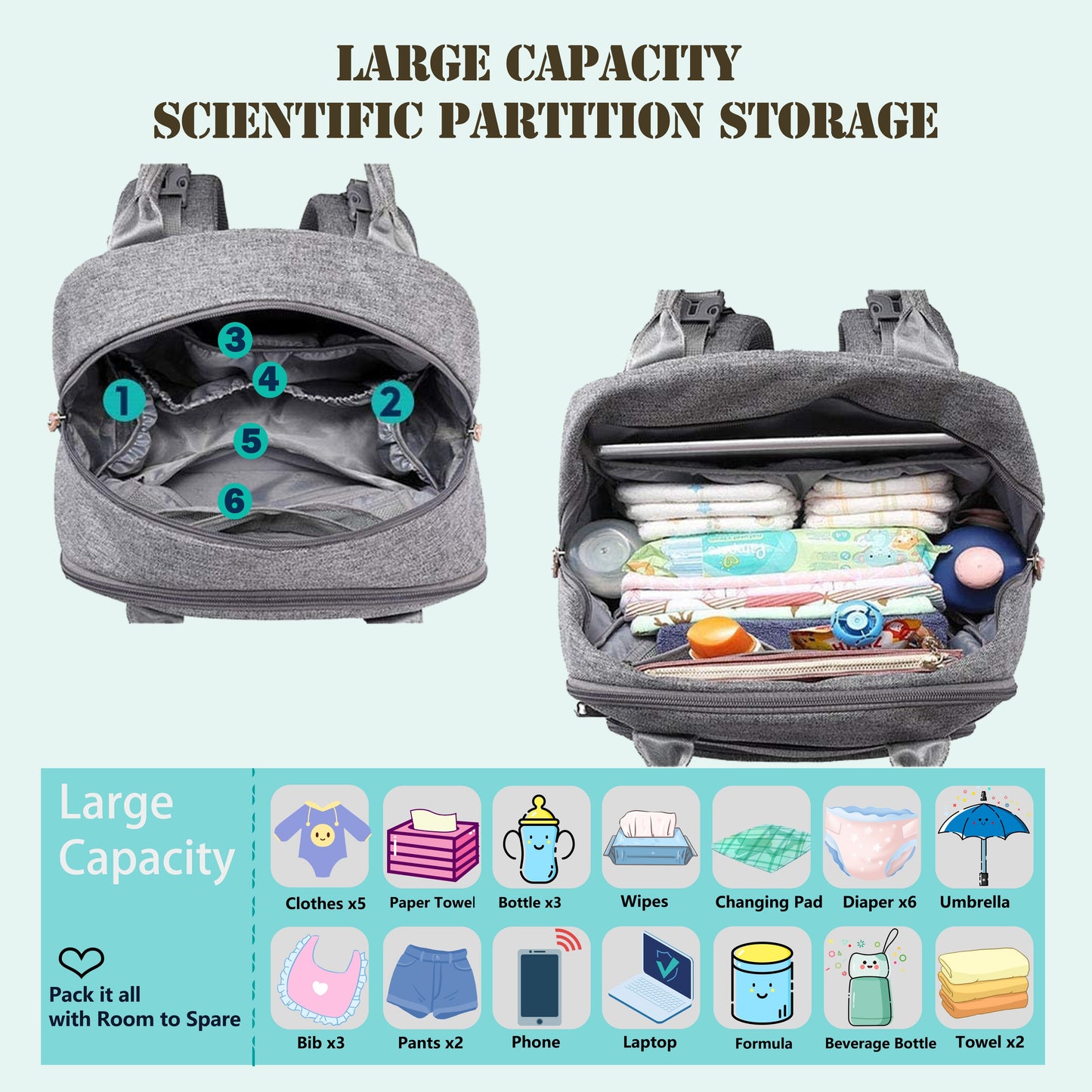 Lamroro Diaper Bag Backpack | Multifunction Travel Back Pack with Stroller Straps & Pacifier Case, Unisex and Stylish, Polyester, Zipper Closure, Utility Pocket, Mixed Color, Ideal for Registry and Shower Gifts