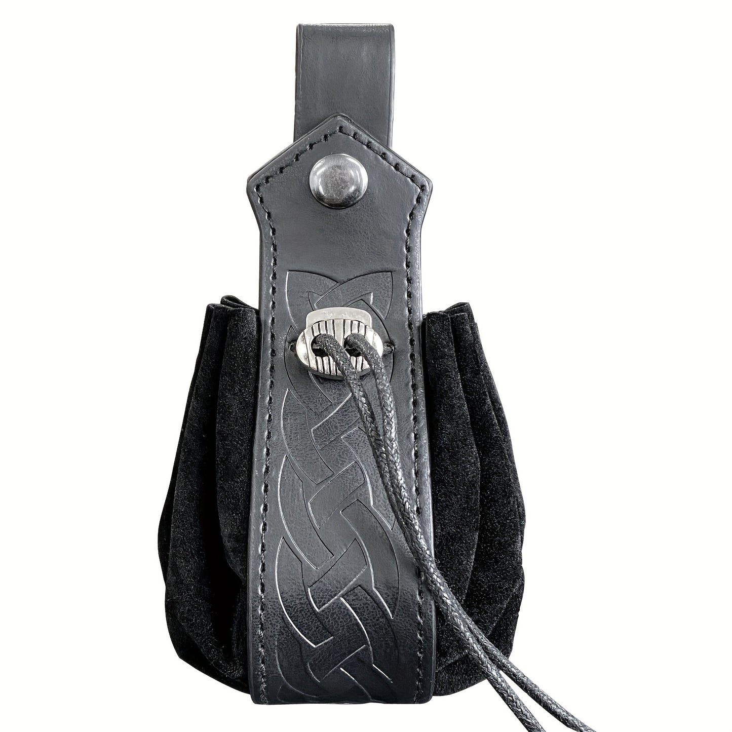 Unisex Retro Faux Leather Belt Pouch - Vintage Drawstring Closure, Faux Suede Lining - Party & Halloween Accessories | Foldable Design | Fixed Shoulder Strap