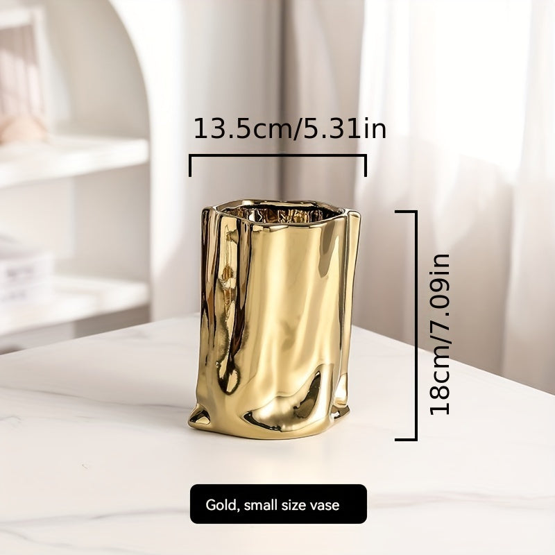 1pc Vase, High-End Light Luxury Decoration, Creative Electroplated and Silvery Ceramic Vase, Artificial Flower Decor