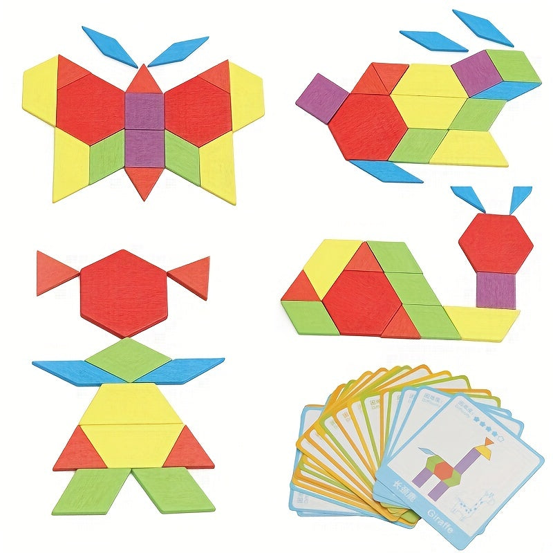 155-Piece Large-Scale Wooden Geometric Tangram Puzzle Board Toy Set - Develops Problem-Solving Skills, Enhances Spatial Awareness, and Fosters Creative Thinking - Perfect for Early Childhood Education and Home Learning