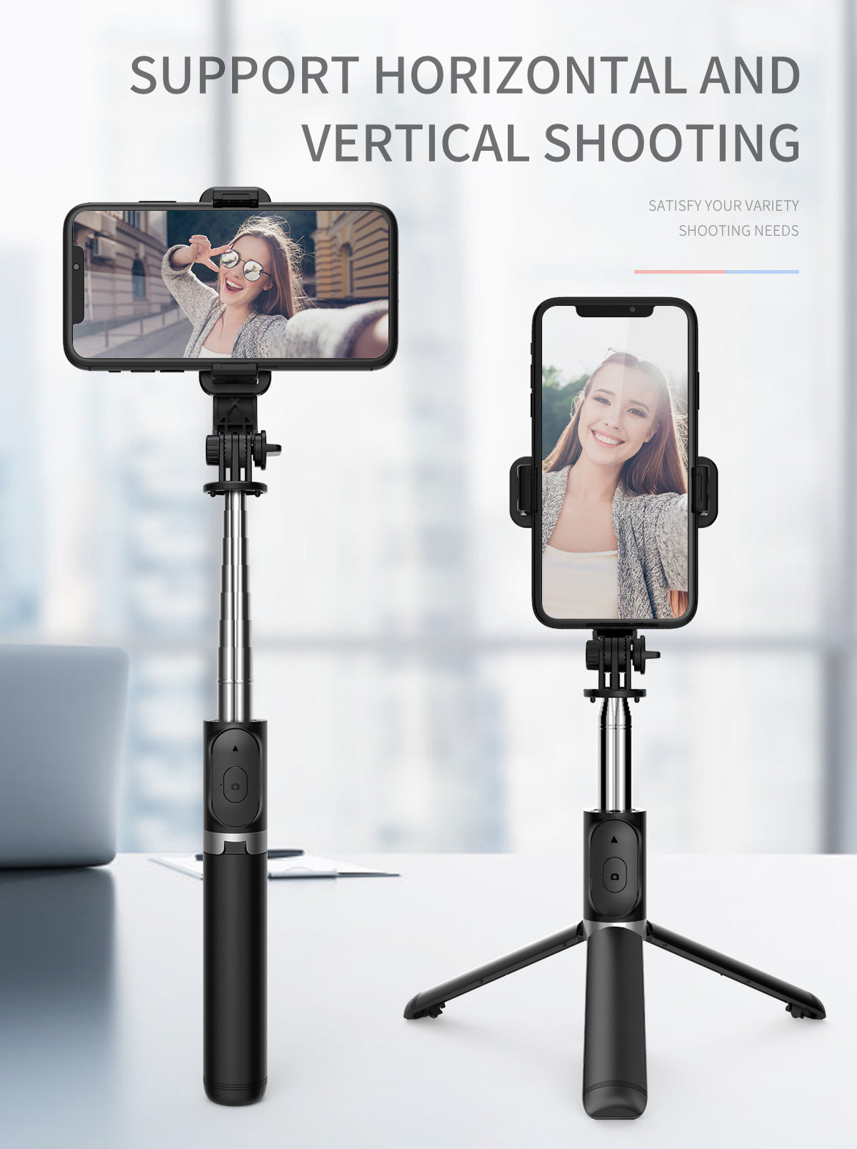 101.6cm Phone Selfie Stick Tripod, Extendable Selfie Stick All-in-One Smartphone Tripod Stand with Wireless Remote 360° Rotation