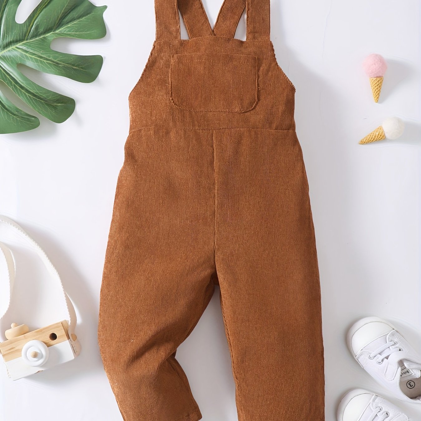 Casual Corduroy Knotted Toddler Baby Overalls, Jumpsuit With Pocket, Retro Strap Pants For Boys Girls