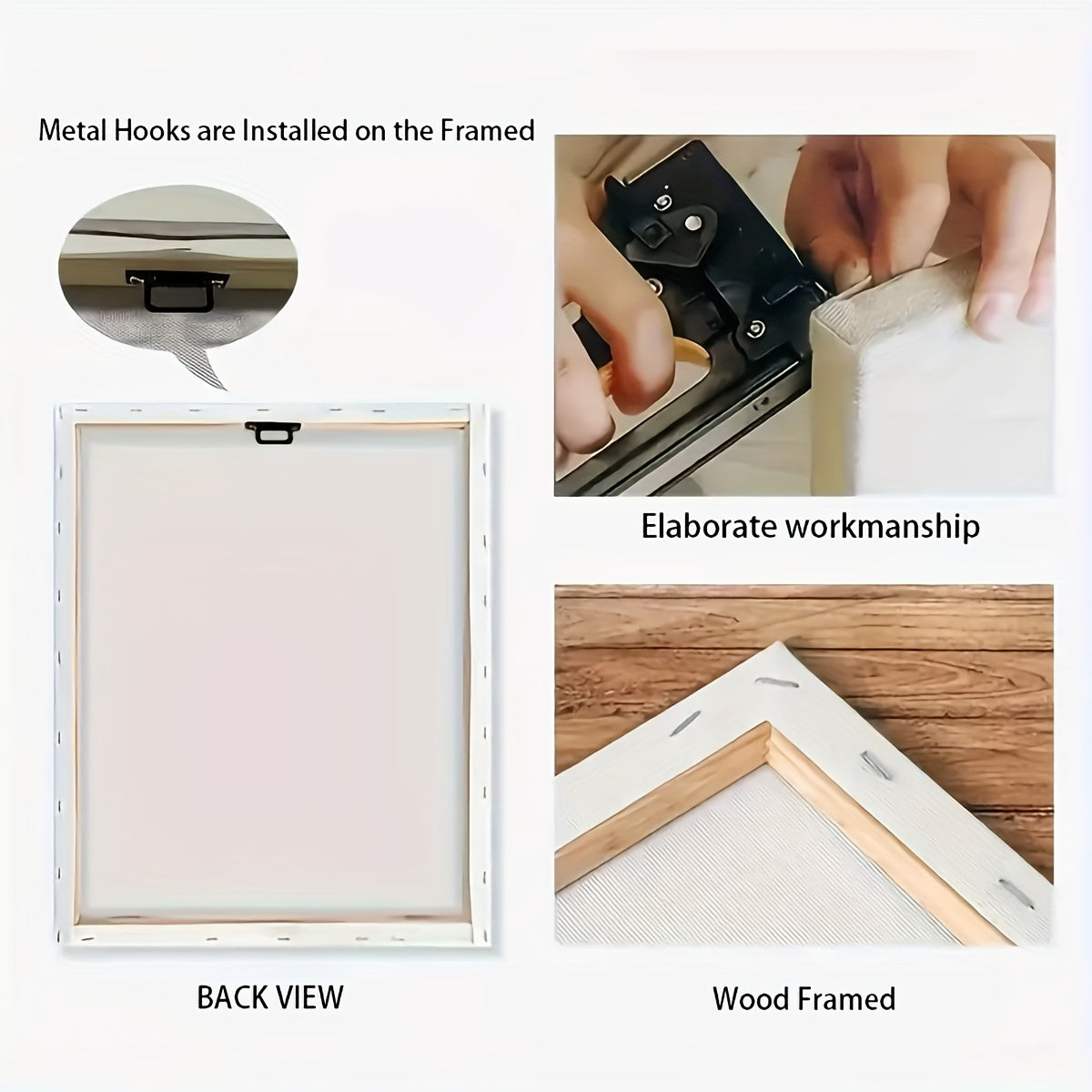 2D Flat Three 2D Printed Artworks with Frames, Including Canvas Paintings And Posters, Ready to Hang. They Feature a Modern Minimalist Style with Plant Vase Shapes, Creative Wood Carvings, And Serve As Home Decor, Wall Art, A