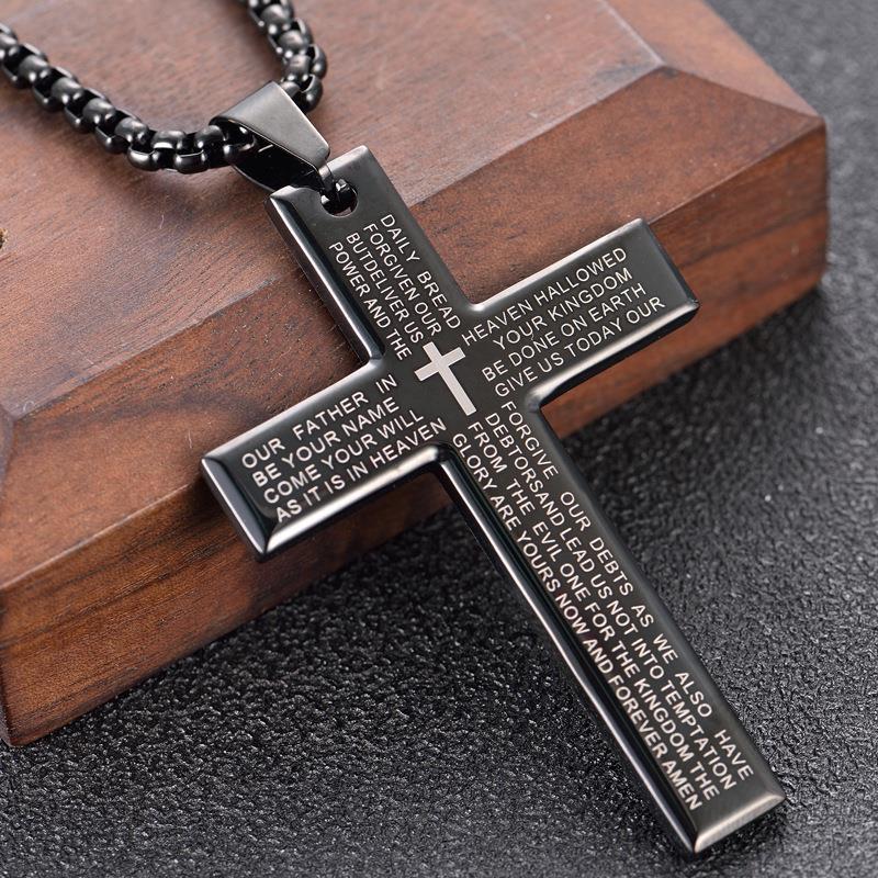 1pc European and American trendy new religious engraved cross necklace, and versatile for men and women, cross pendant necklace