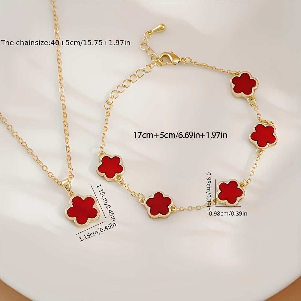 2pcs Necklace + Bracelet Voguish Jewelry Set Lucky Flower Design Multi Colors For U To Choose Match Daily Outfits Party Accessories