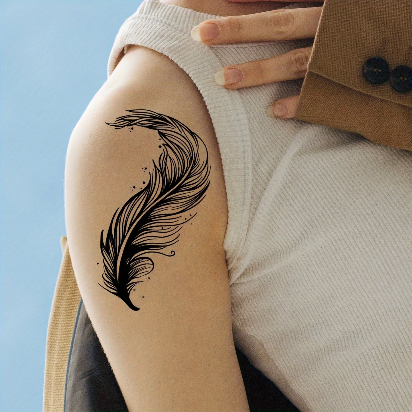 30 Temporary Tattoo Stickers, Black Butterfly Feather Wind Chime Wings Planet Spider Guitar Flower Heart Pattern Tattoo Stickers, Body Wrist Collarbone Art Waterproof Fake Tattoo Stickers Suitable for Women, Temporary Tattoo