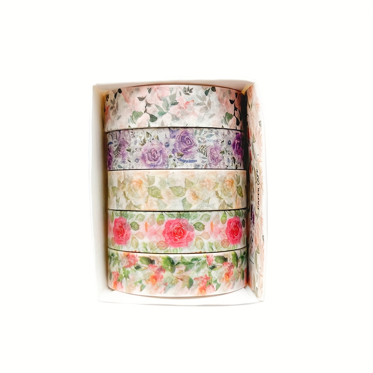 5 Rolls of Washi Tape Flower Series Tear-Off Traceless Decorative Sticker Tape Suitable for Diaries, Photo Albums, Schedules and Party Decorations