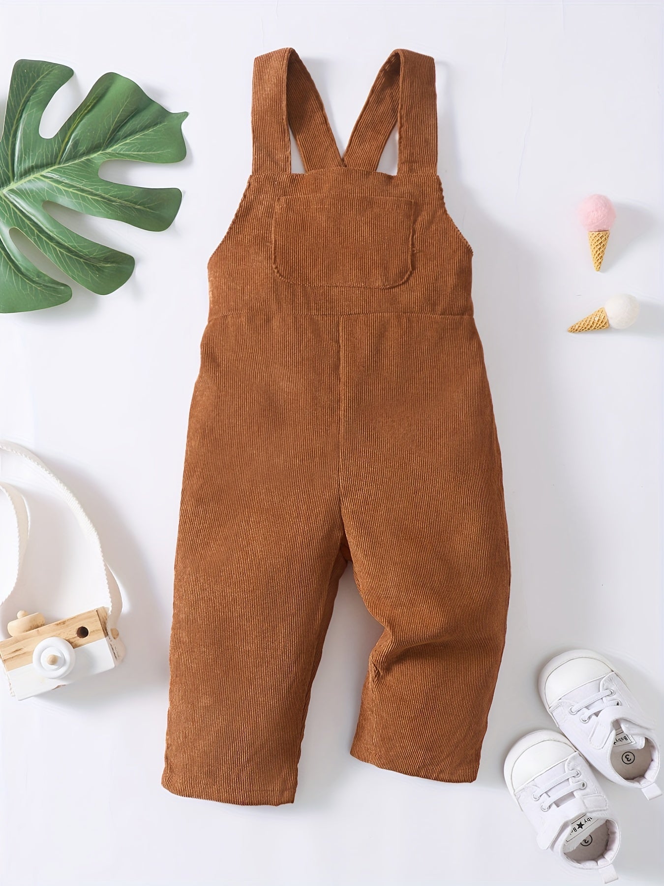 Casual Corduroy Knotted Toddler Baby Overalls, Jumpsuit With Pocket, Retro Strap Pants For Boys Girls