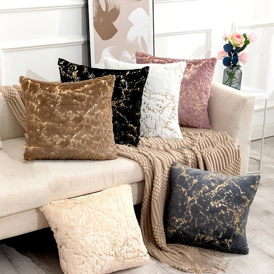 2pcs Luxurious White Golden Plush Faux Fur Cushion Cover for Living Room, Bedroom, Sofa, Car, and Office - Soft and Comfortable Decorative Pillow Cover - 17x17 Inches