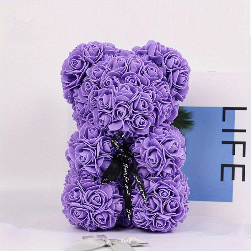 Single Artificial Rose Bear - Soft, Realistic, and Lifelike Flower Petals, Exquisite Craftsmanship, Romantic Gift for Every Occasion, Anniversary, Birthday, Wedding, Valentine's Day, and More - No Box Included