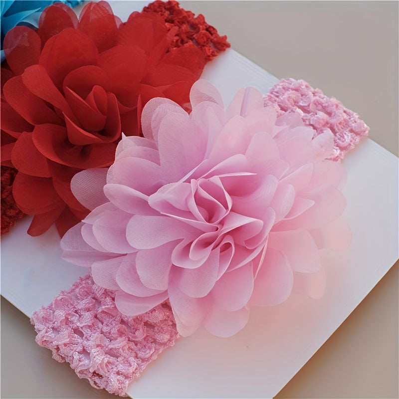 4pcs Cute Chiffon Flower Knit Headband, Soft Comfortable Breathable Elastic Headband, Decorative Hair Accessories Photography Props For Baby Girls