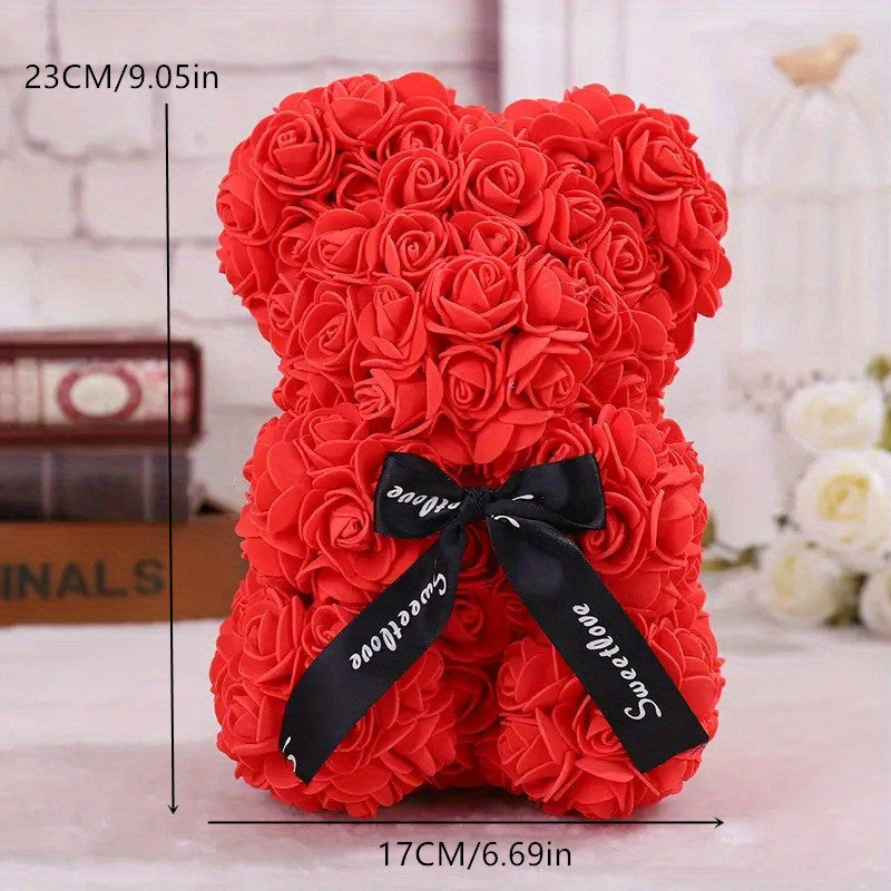Single Artificial Rose Bear - Soft, Realistic, and Lifelike Flower Petals, Exquisite Craftsmanship, Romantic Gift for Every Occasion, Anniversary, Birthday, Wedding, Valentine's Day, and More - No Box Included