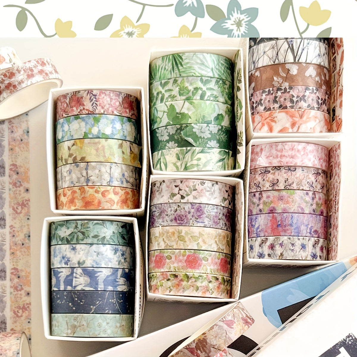 5 Rolls of Washi Tape Flower Series Tear-Off Traceless Decorative Sticker Tape Suitable for Diaries, Photo Albums, Schedules and Party Decorations