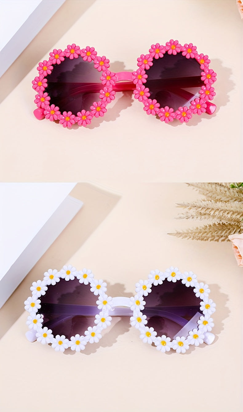 Trendy Cute Fresh Charming Daisy Flower Round Fashion Glasses, For Boys Girls Outdoor Sports Party Vacation Travel Supply Photo Prop
