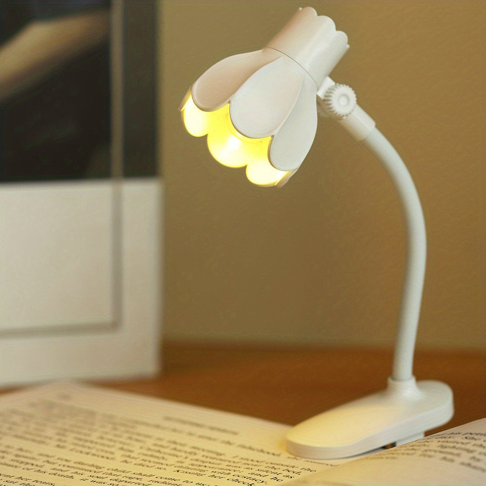 1/2/3pcs MINI Arm Adjustable LED Horn Flower Book Light - Battery-Powered Desk Lamp with Pink & White Design, Perfect for Reading at night, or Desktop Decoration, Portable reading Lighting, Desk Lamps for Home Office,mini boo