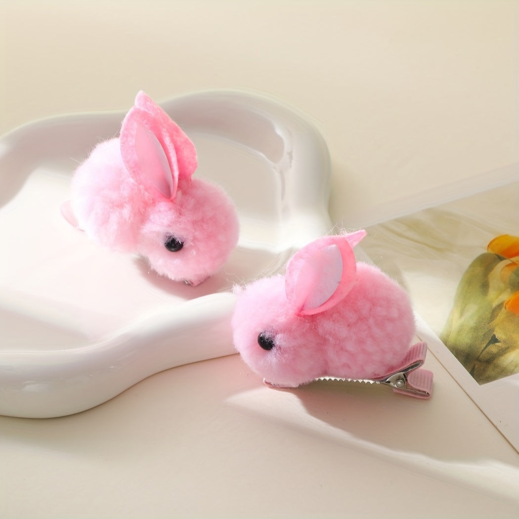 2pcs Baby Girls Cute Plush Rabbit Hair Clips Princess Decorative Hair Accessories Holiday Birthday Gift