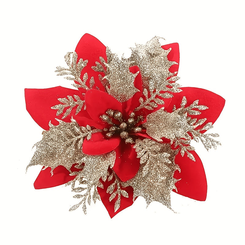 60-Piece 5.5-Inch Shiny Double-Layer Pink Edge - Christmas Floral Strips with Tree Decor and Wreath Accessories - Ideal for Holiday Parties & Weddings - Includes 30 Flower Branches + 30 Clips