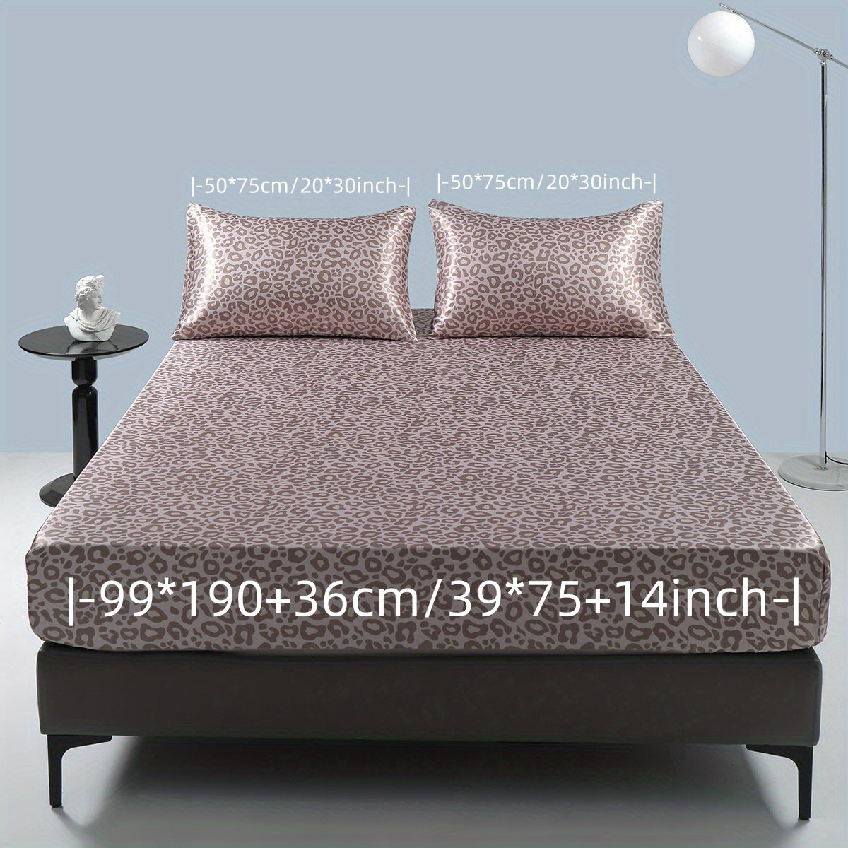 3pcs Luxurious Leopard Print Satin Sheet Set - Soft, Breathable, and Hypoallergenic for Comfortable Sleeping in Home, Dorm, and Guest Room - Includes 1 Mat and 2 Pillowcases, Easy Care and Machine Washable (Core Not Included)