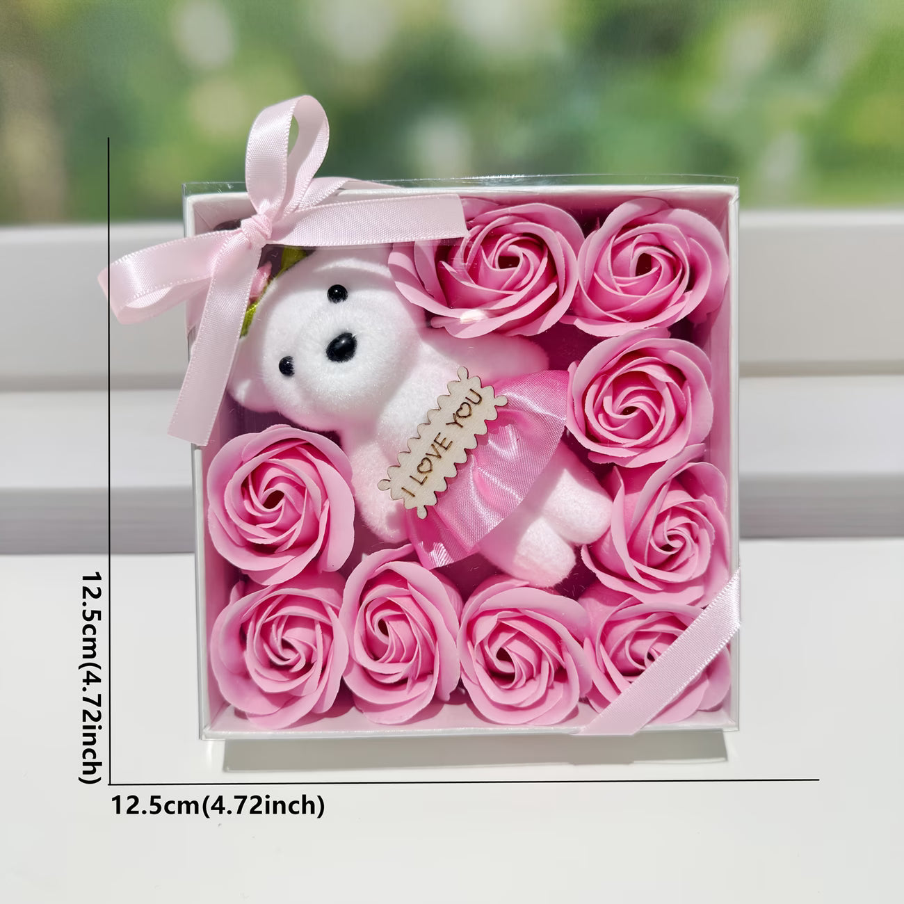 Soap flowers with bear gift box