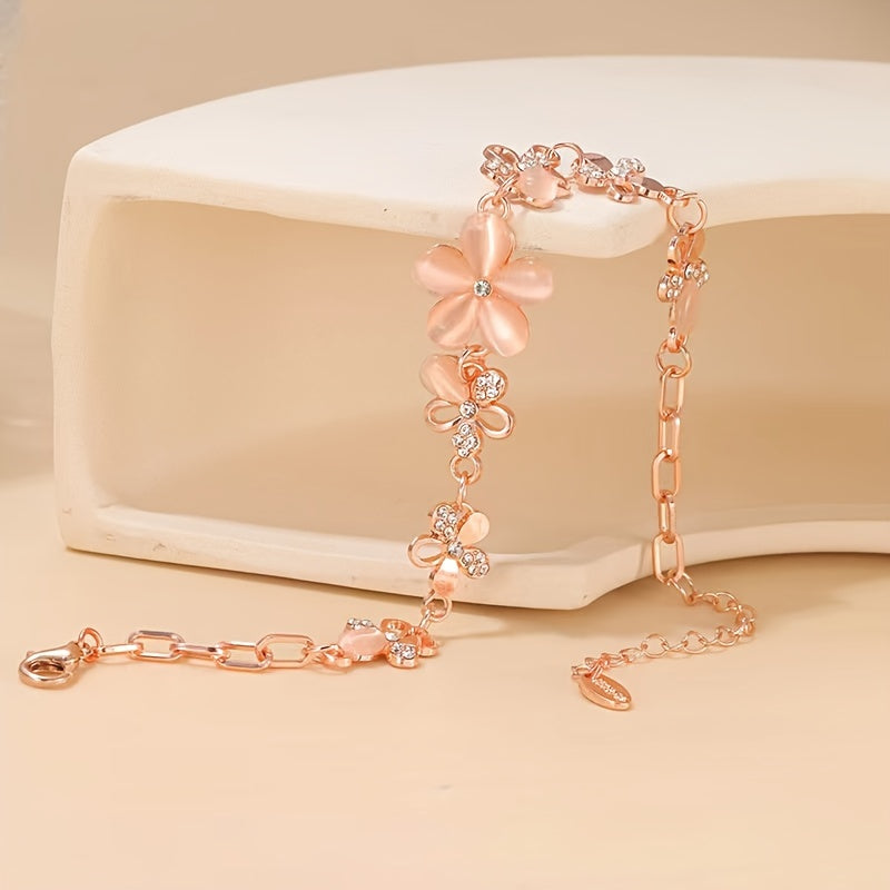 1pc Women's Light Luxury Fashion Sweet Fresh Flower Rhinestone Adjustable Bracelet