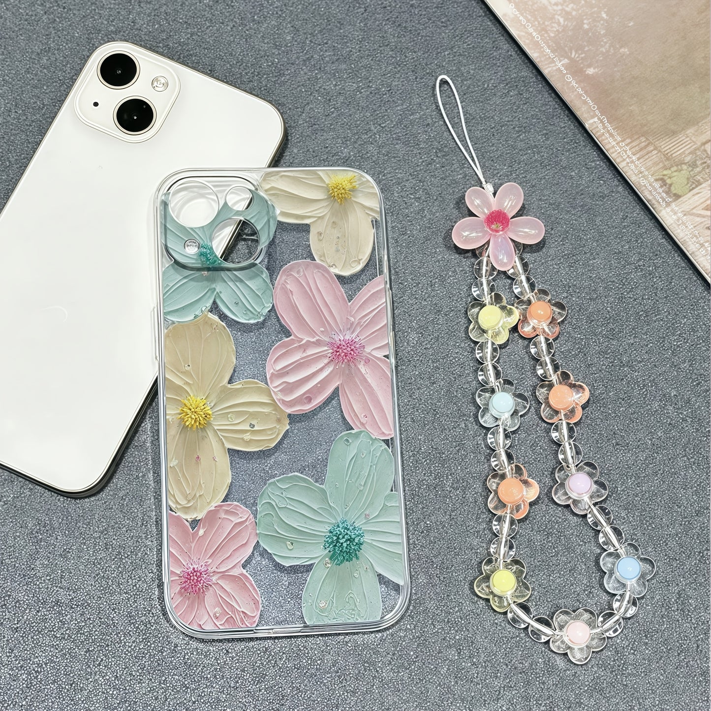 [Transparent Case] Mobile Phone Case | for iPhone 16 15 14 13 12 11 Pro Max 14 15 16 Plus XS XR X 8 7 | with Lanyard | Simple Transparent Creative Flower Pattern