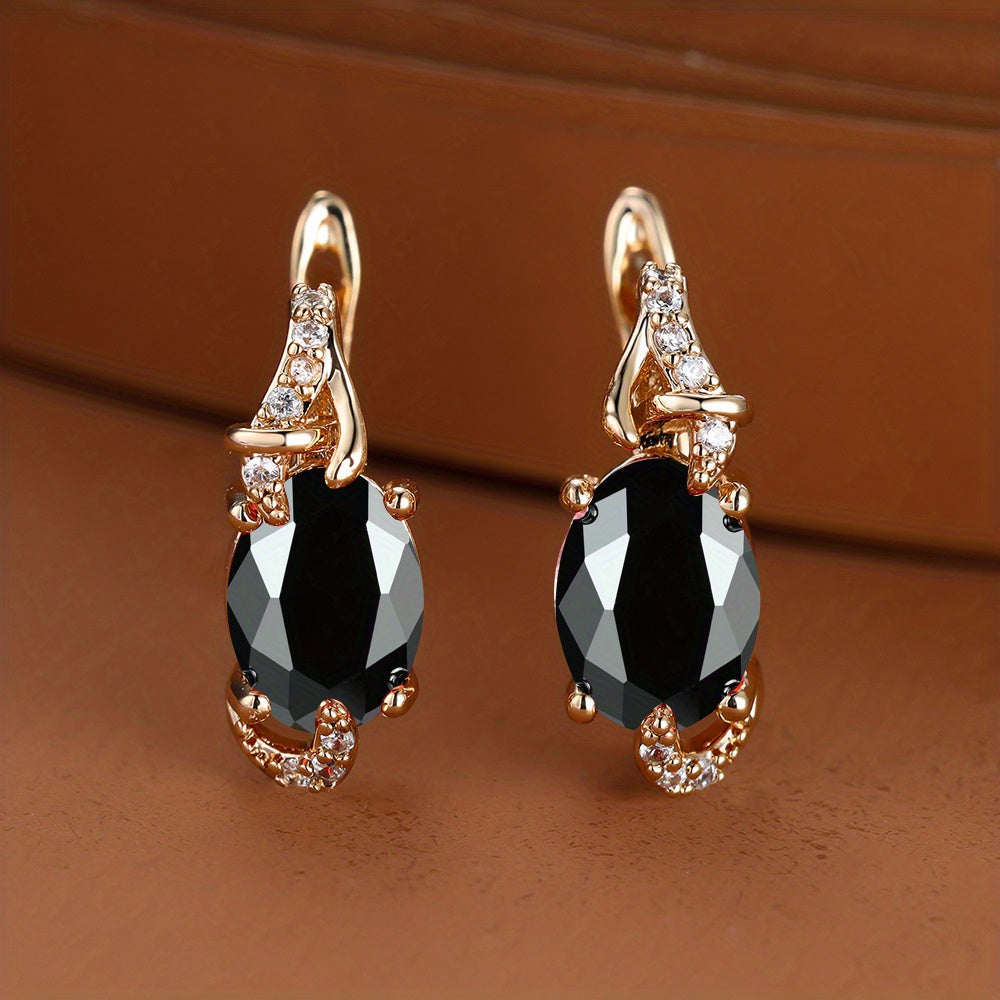 18K Gold Plated Blue Stone Stud Earrings Trendy Women Round Oval Cut White Blue Red Pink Stone Drop Earrings Anniversary Claw Earrings Jewelry