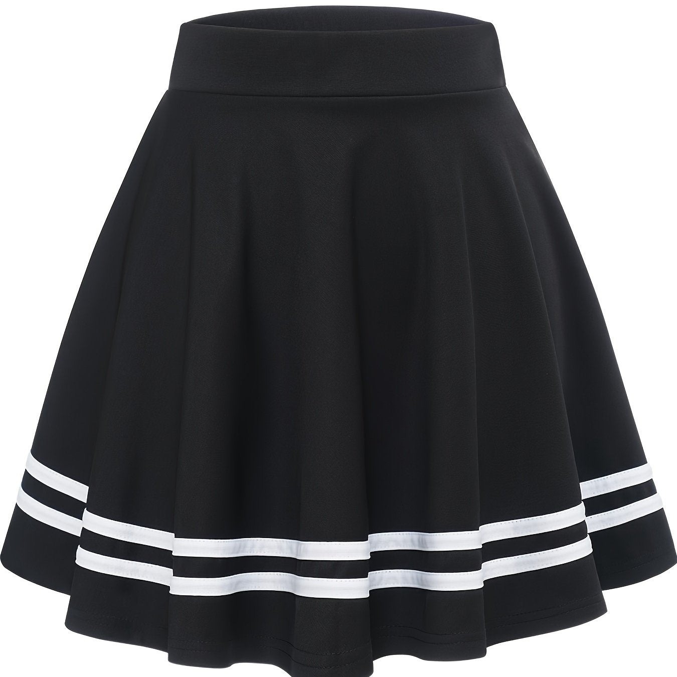Striped A-Line Skater Skirt, Versatile High Waist Skirt For Spring & Summer, Women's Clothing