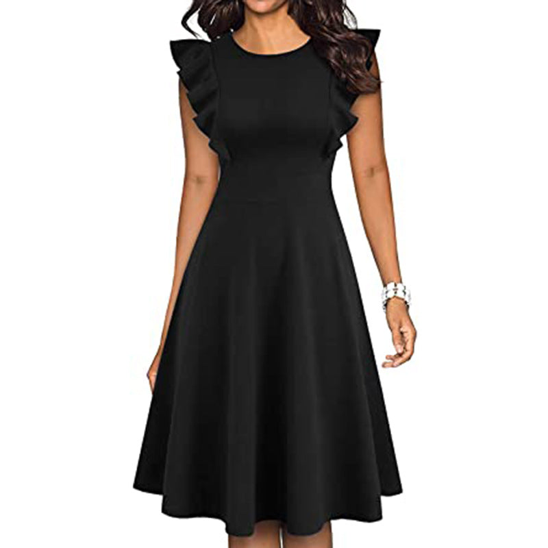 Women's Ruffle Sleeve Slim-fit Printed Dress
