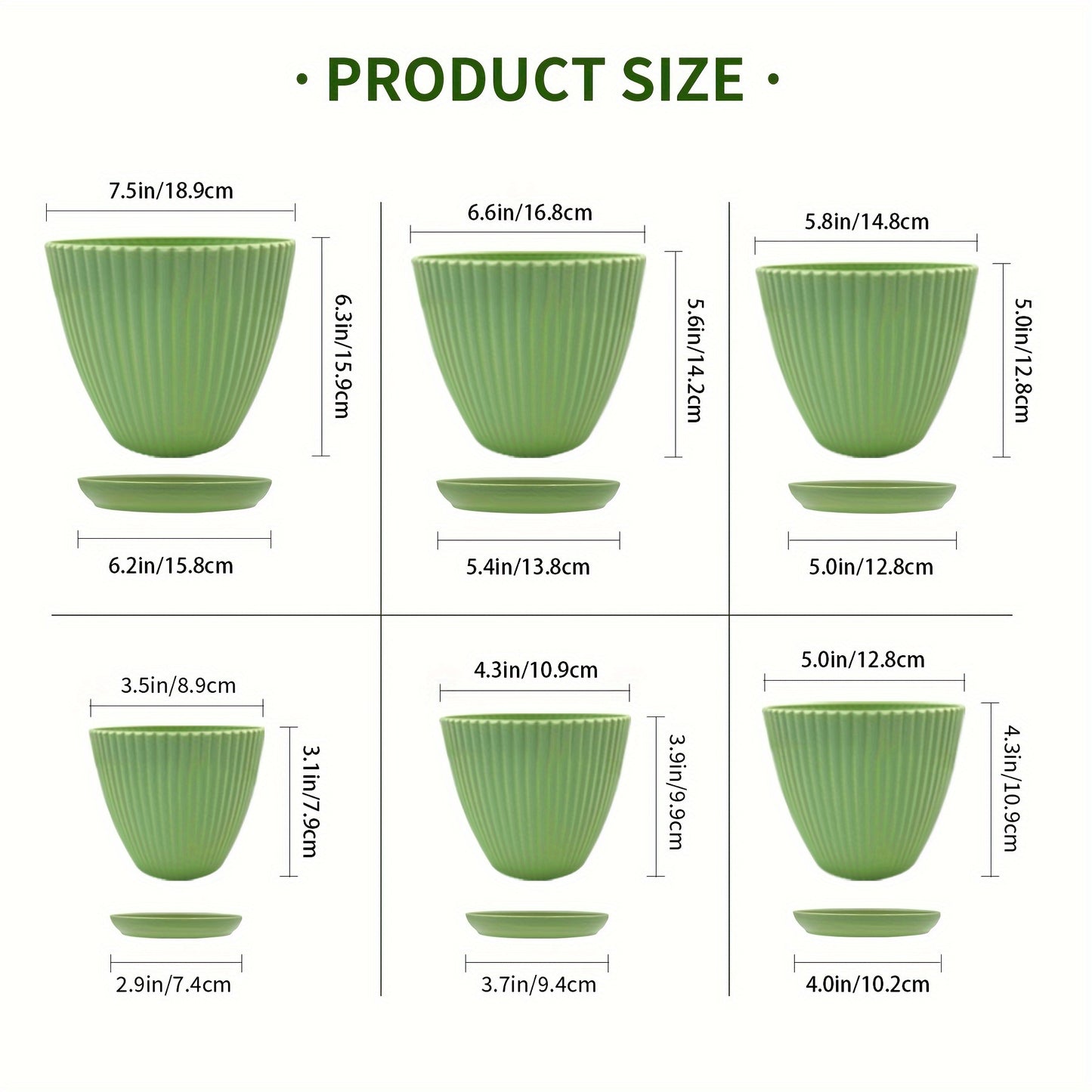6 Packs, 19.05/16.76/14.73/12.7/10.92/8.89 Cm Flower Pots, Thick Sturdy Plastic Planters, Indoor/Outdoor 6 Sizes Plant Pots With Drainage Holes And Saucers (6 Sizes)