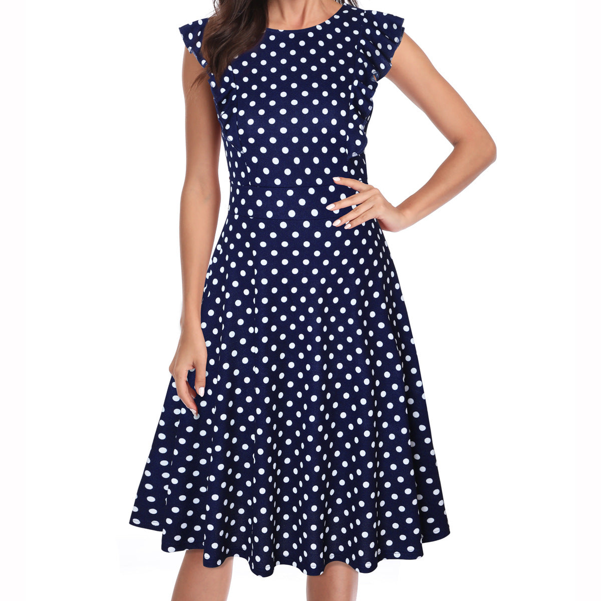 Women's Ruffle Sleeve Slim-fit Printed Dress