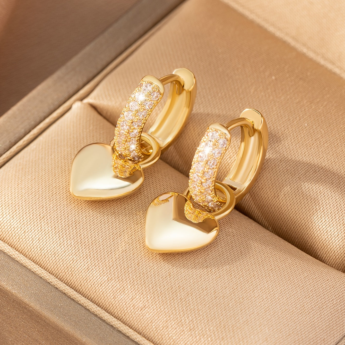Luxury Love Heart Zirconia Pendant Earrings For Women   1Pair