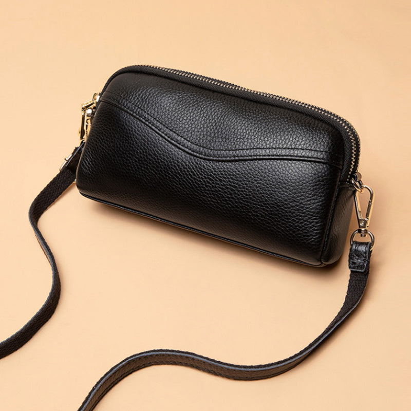 Small Zipper Crossbody Bag, Women's Double Layer Clutch Purse, Solid Color Wristlet Wallet