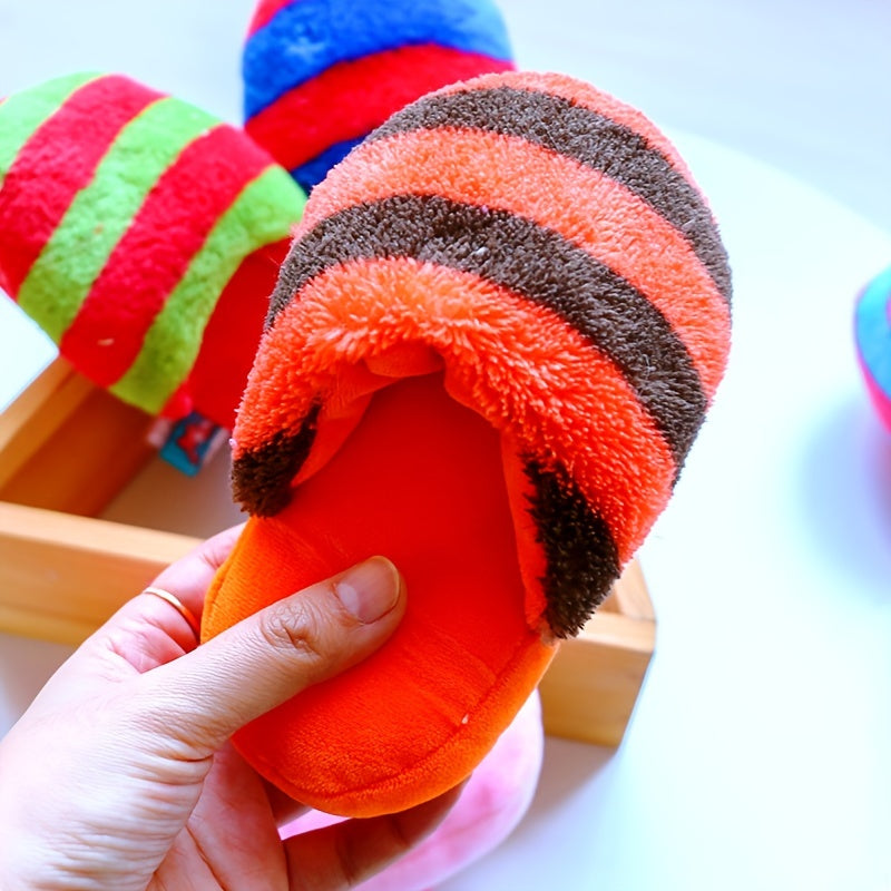 [Christmas] Stripes Plush Christmas Dog Toy, Happy Teddy Bear, for Small Dog, Teddy Bear, Pomeranian, All Breed Sizes, Without Battery