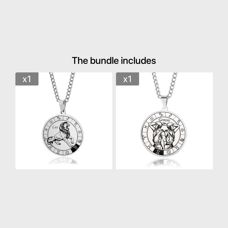 Stainless Steel Star Zodiac Necklace 12 Constellation Coin Pendant Necklace For Men Jewelry Gift For Birthday Anniversary